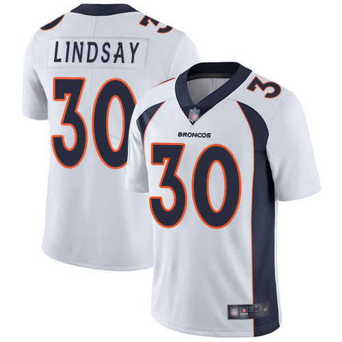 Men Denver Broncos #30 Phillip Lindsay White Vapor Untouchable Limited Player Football NFL Jersey